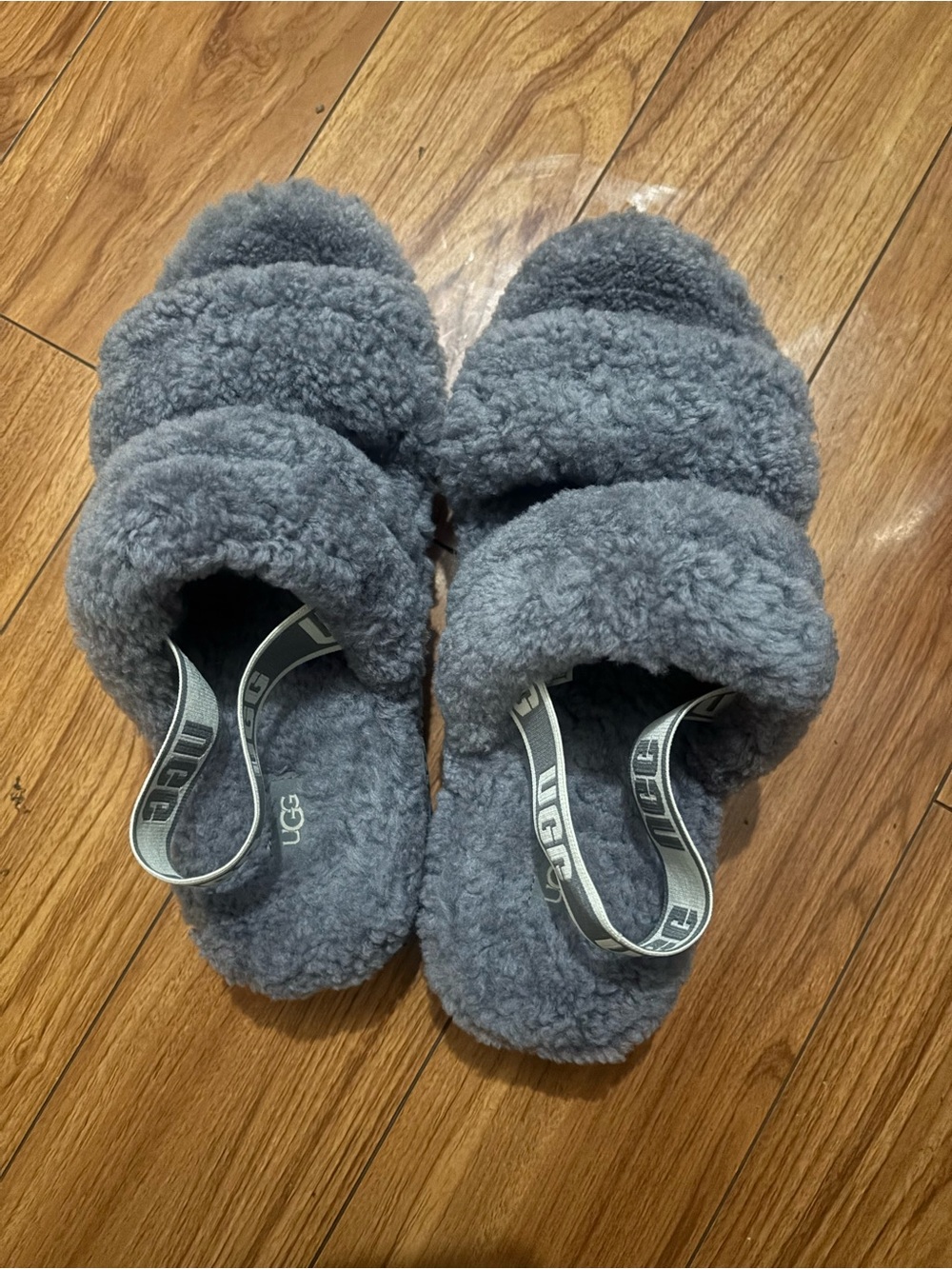 UGG Plush Sheepskin Slide Sandals in Charcoal